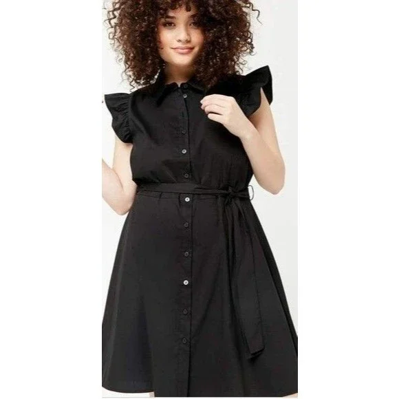Women's Forever 21+ Black Flutteer Sleeve Woven Shirt Dress Size 3X - Picture 1 of 7